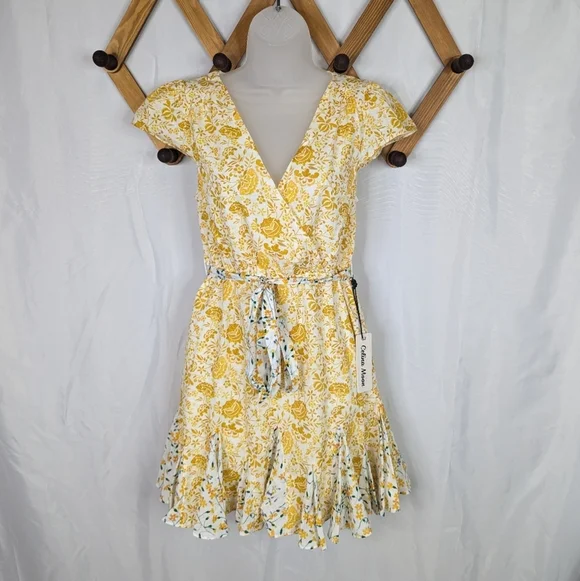 Celina Moon Belted Floral Faux Wrap Cap Sleeve Mini Dress Size Small - Picture 2 of 9